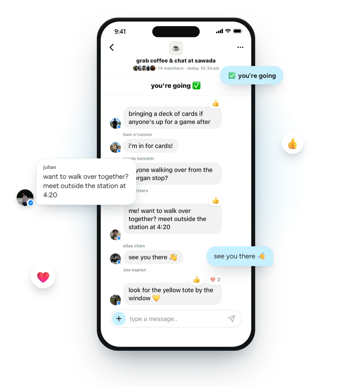 the group chat for a coffee activity you are going to