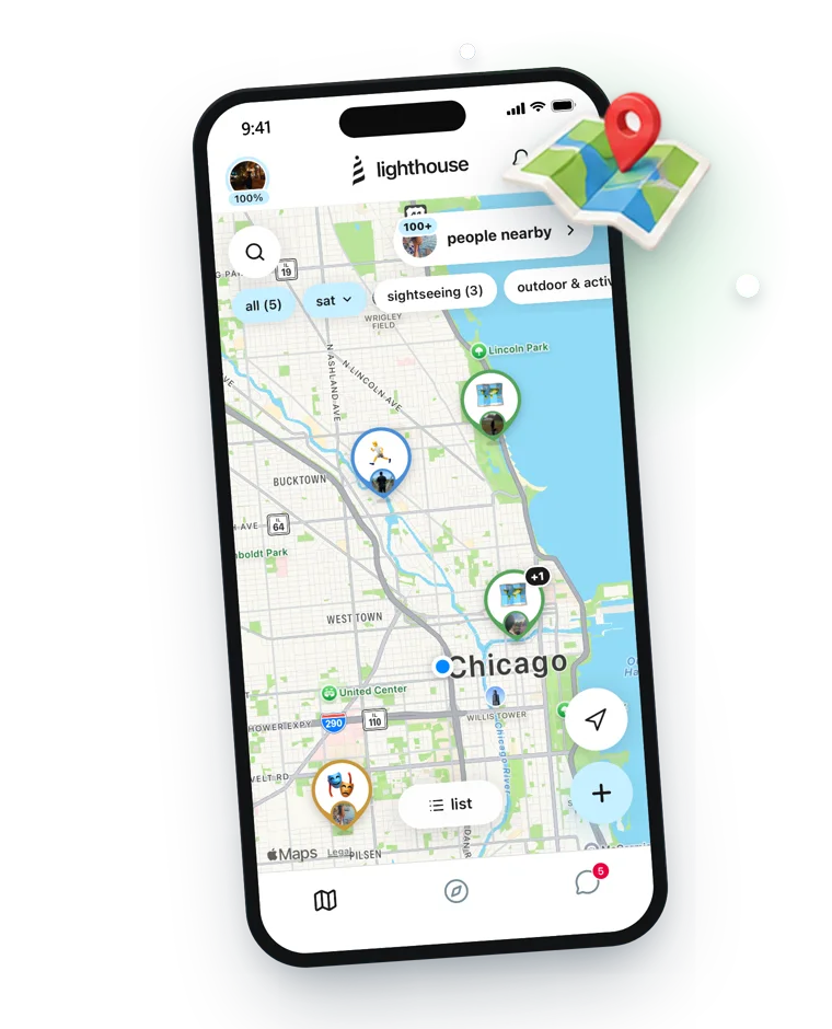 the lighthouse map of chicago with activity pins across neighborhoods