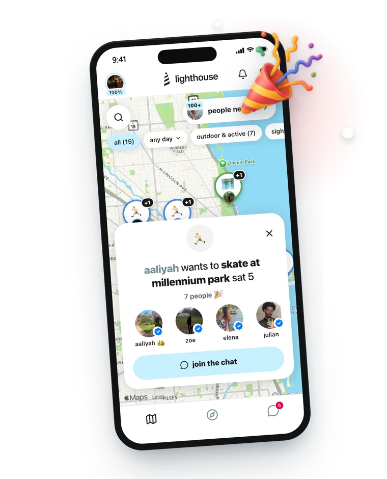a december skating plan at millennium park in the lighthouse app, with seven people going